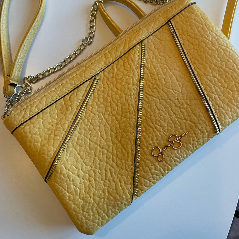 Sunshine Yellow Jessica Simpson Crossbody Purse (bag) w/ gold accents